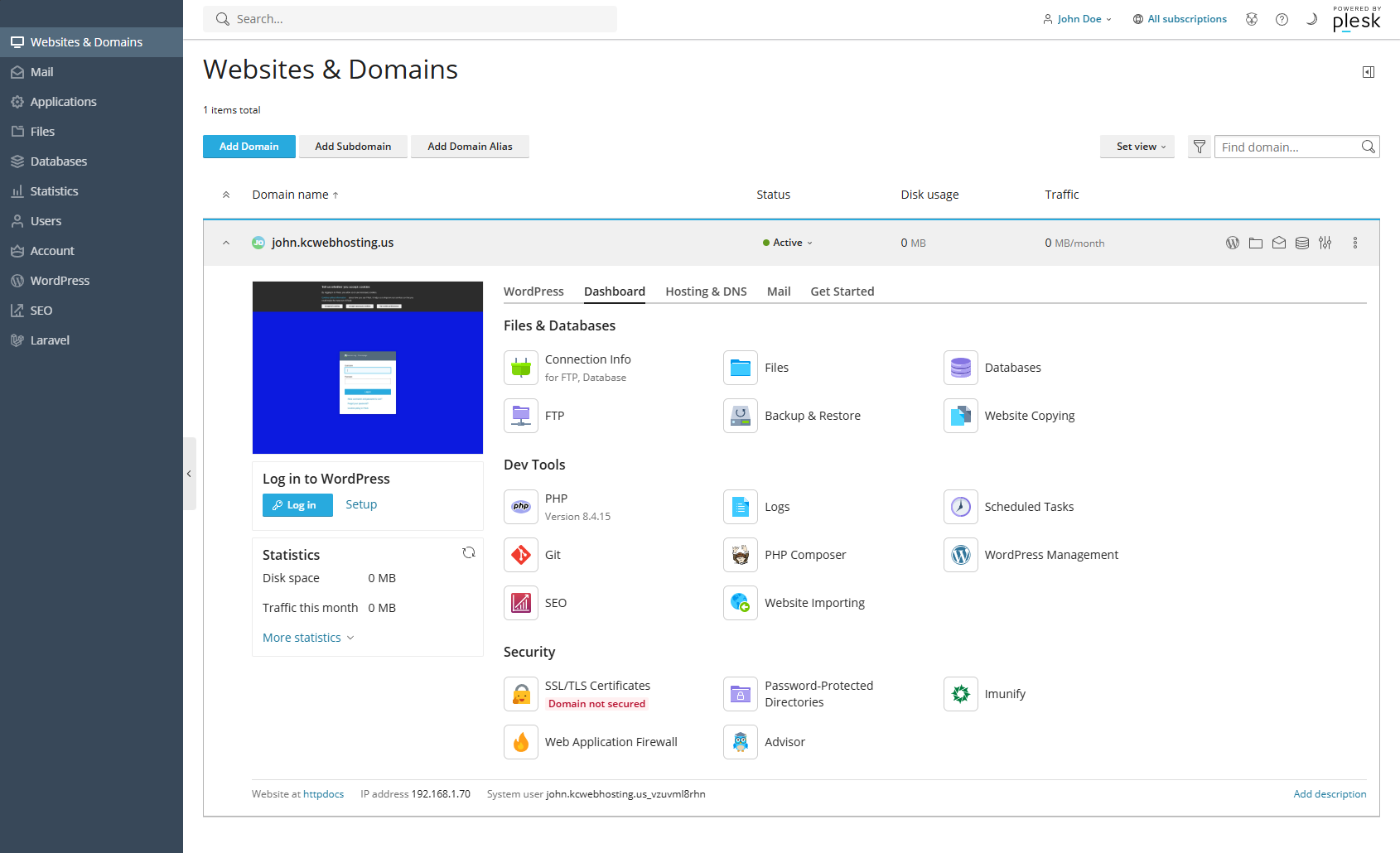 KC Web Hosting control panel